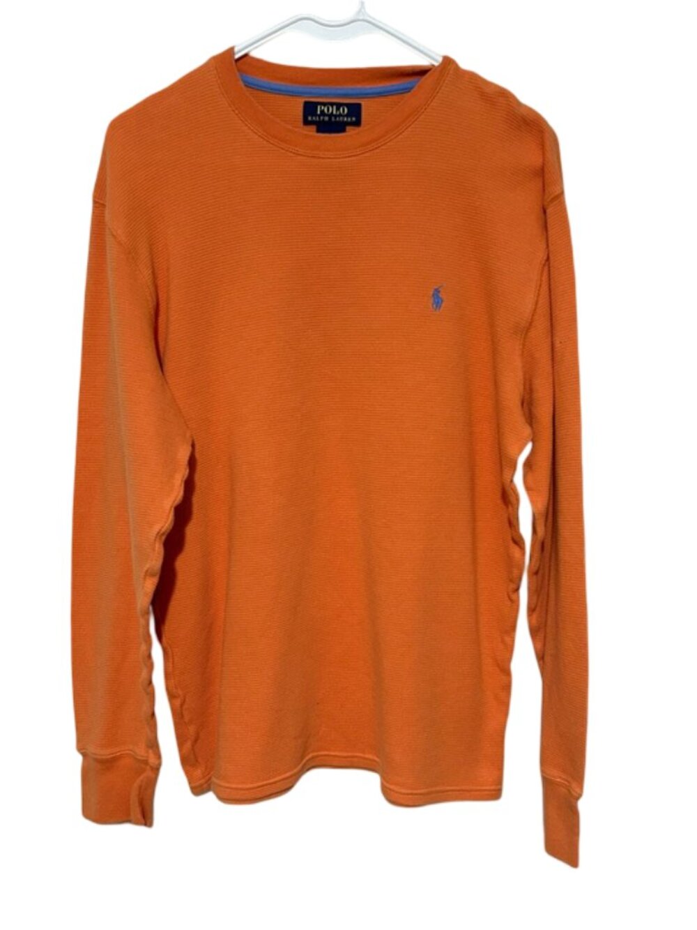 POLO Ralph Lauren Orange Mens Waffle Knit Long Sleeve Shirt Size Large